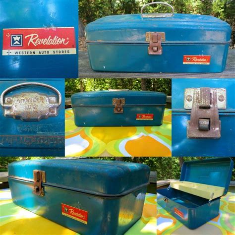 metal revelation tackle box|Vintage Western Auto Tackle Box Turquoise Revelation Tool Box .